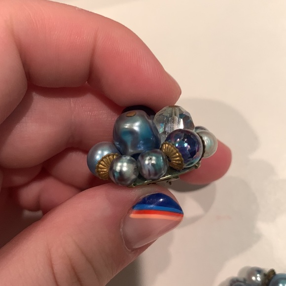 Blue Beaded Clip On Earrings - Picture 5 of 6